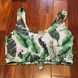Green Leaf Print Crop bikini top